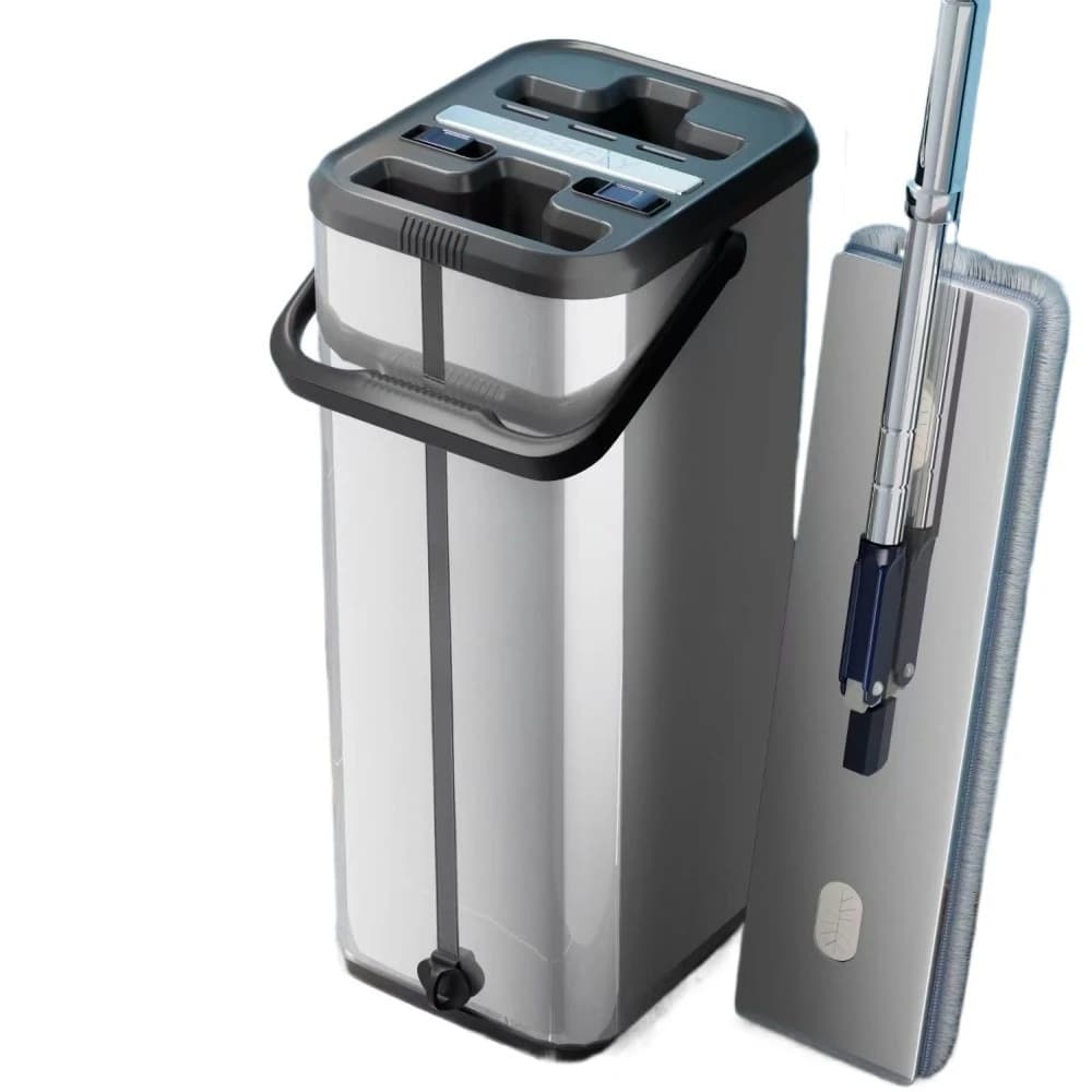 Hand-free wet and dry stainless steel flat mop rotating household mop bucket
