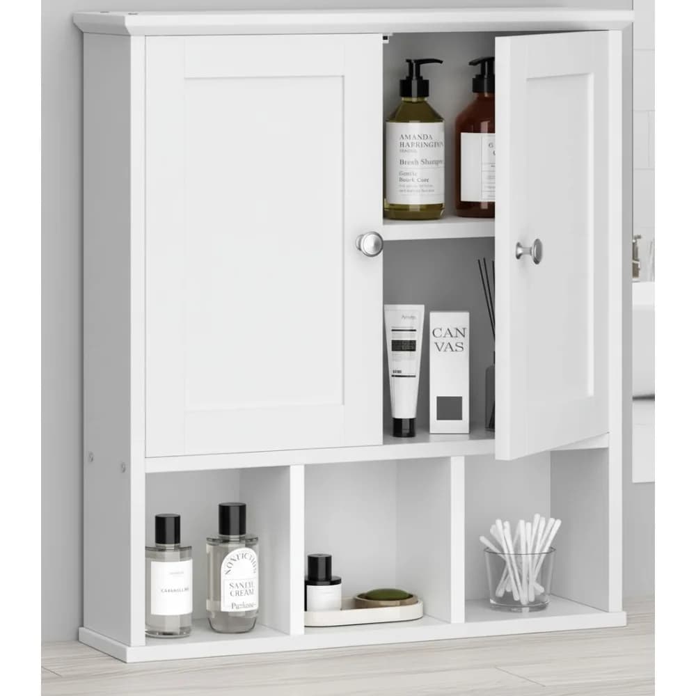 Mobiletto da parete moderno bianco per bagno con ripiani regolabili, organizer salvaspazio sopra il WC per la casa