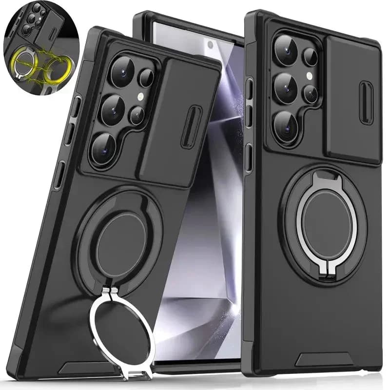Custodia per Samsung Galaxy S26 S25 S24 S23 S22 S21 Ultra S24FE S25EDGE con protezione scorrevole per fotocamera, supporto magnetico e cover antiurto rinforzata