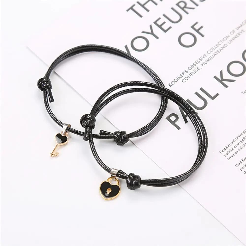Braccialetti Regolabili Fatti a Mano, Set da 2 Pezzi, con Ciondolo a Cuore e Chiave, per Coppie, Accessori Moda, Gioielli