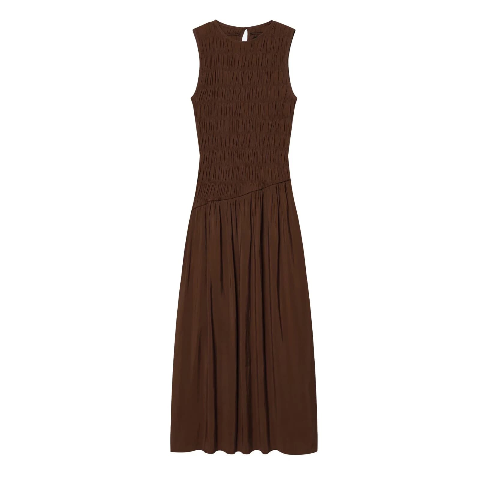 European and American style spring new women's clothing French simple medium long sleeveless round neck fluffy MIDI dress