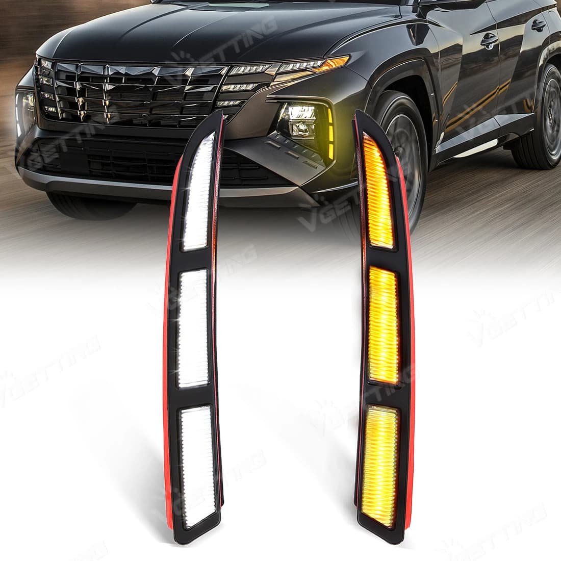 Luce di marcia diurna per auto a 3 funzioni per Hyundai Tucson 2021 2022 2023 2024 bianco DRL giallo indicatore di direzione luce notturna blu