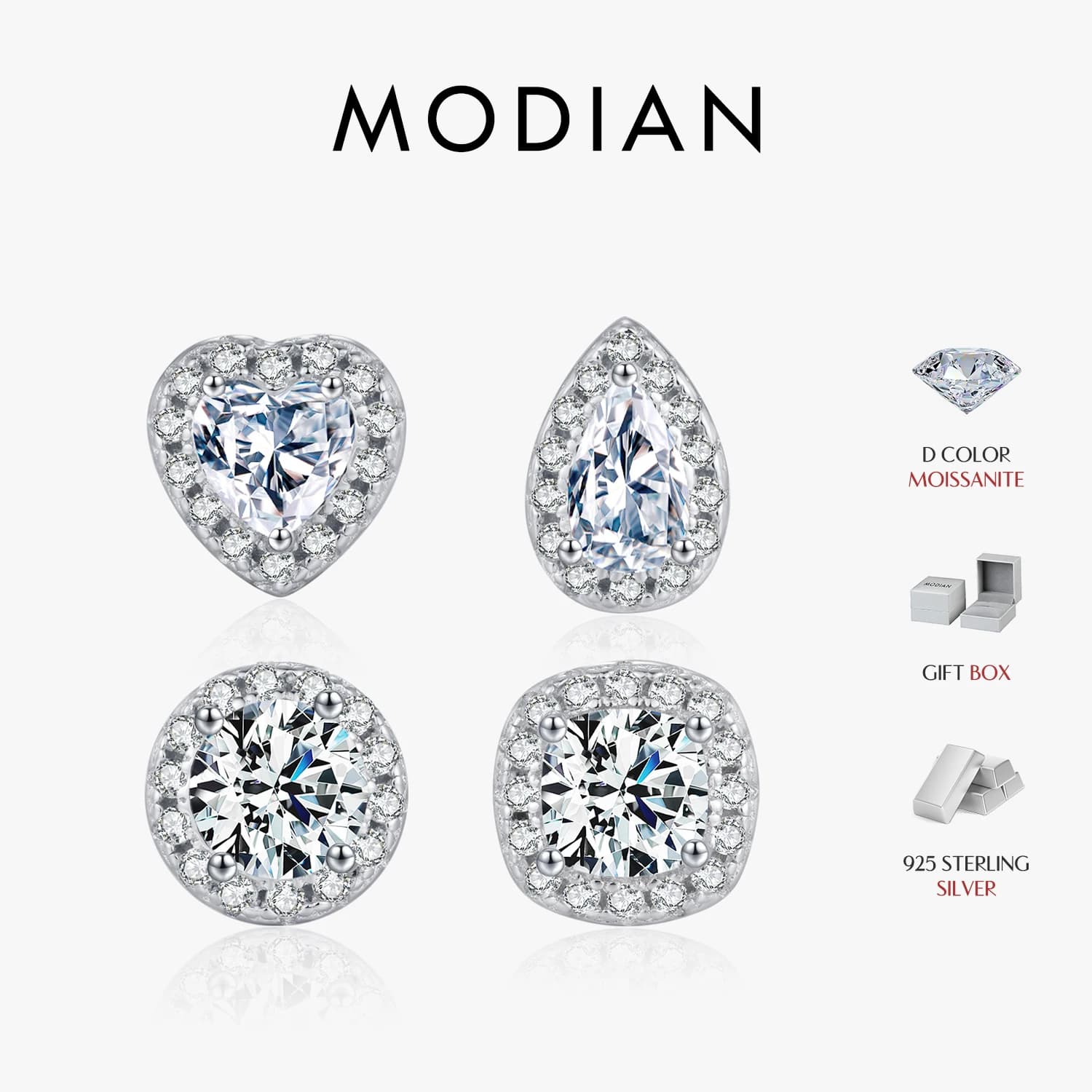 MODIAN D Colore Cuore Pera Quadrato Moissanite Orecchini con perno in argento sterling 925 Orecchini con diamanti da laboratorio per le donne Gioielli da sposa
