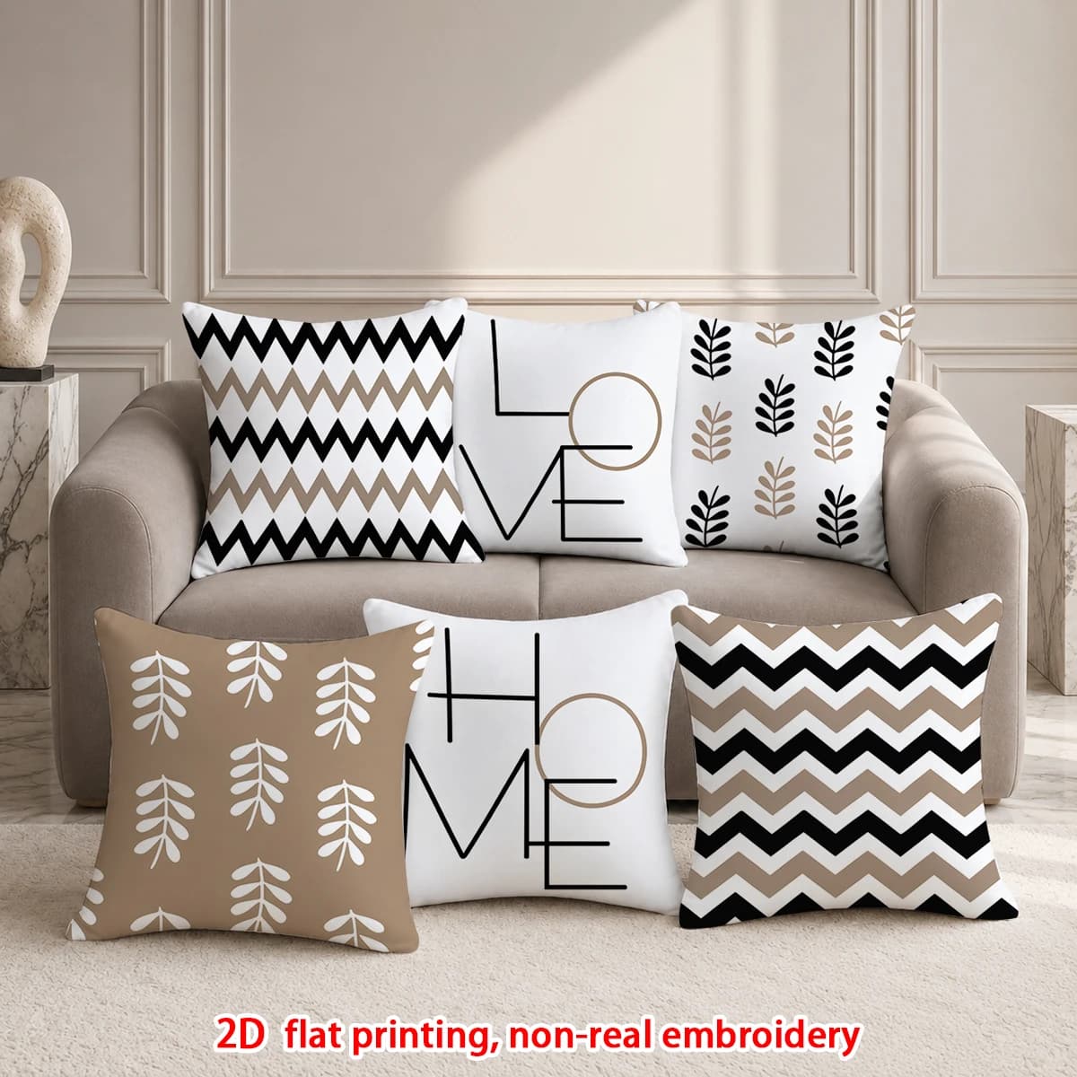 6pcs Set of 6 Boho Home Love Geometric Striped Leaf Throw Pillow Covers Decorative Cushion Cases for Sofa Bedroom Living Room