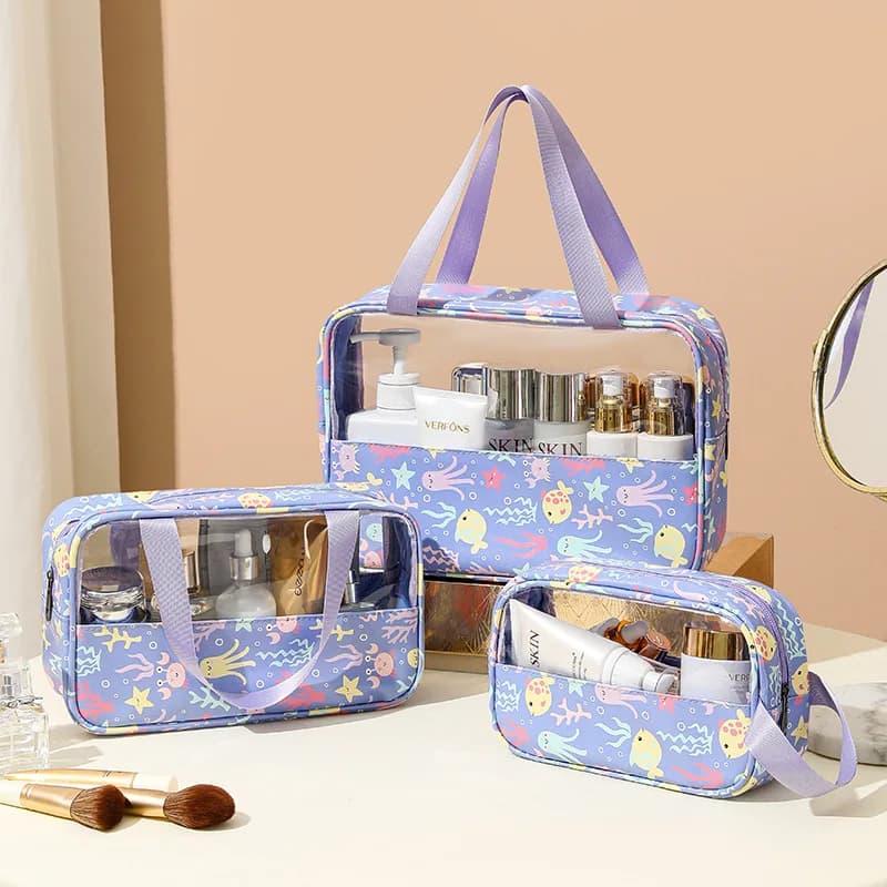 Women's cosmetic bag 3 pieces set bag for translucent makeup bags for bathroom washing large capacity organizer of essential travel items for cosmetics
