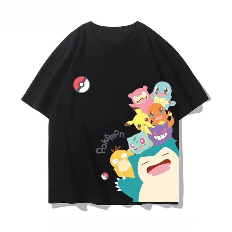 2026 New Pok É Mon Anime Mist Surrounding Printed Cotton T-shirt Summer Men's Loose Harajuku Casual Short Sleeve Top