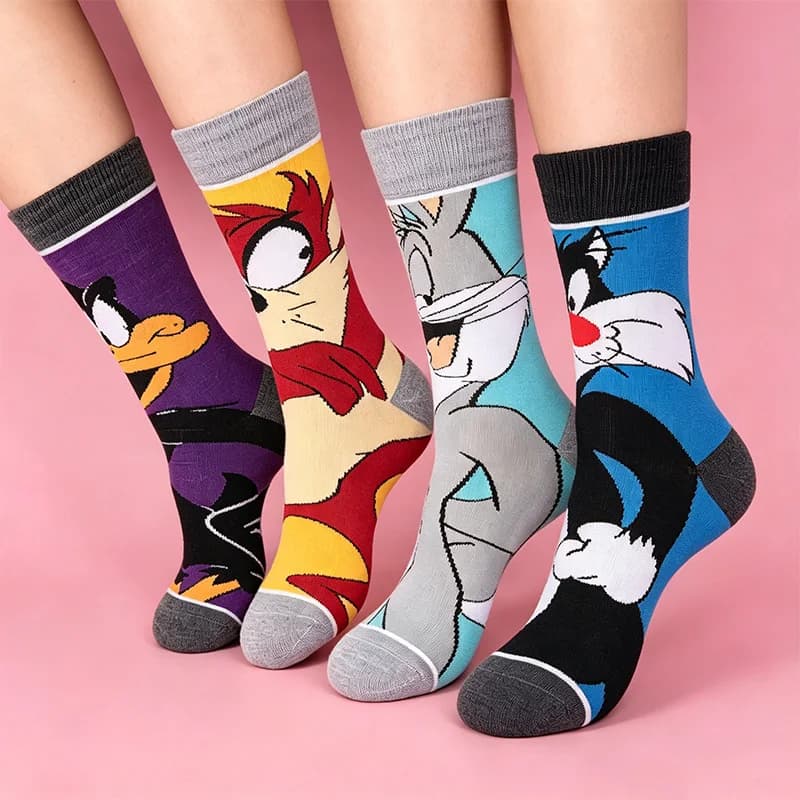 Classic Bugs Bunny Cartoon Socks Daffy Duck Sylvester Casual Sports Socks Anime Figure Character Personalized Novelty Socks