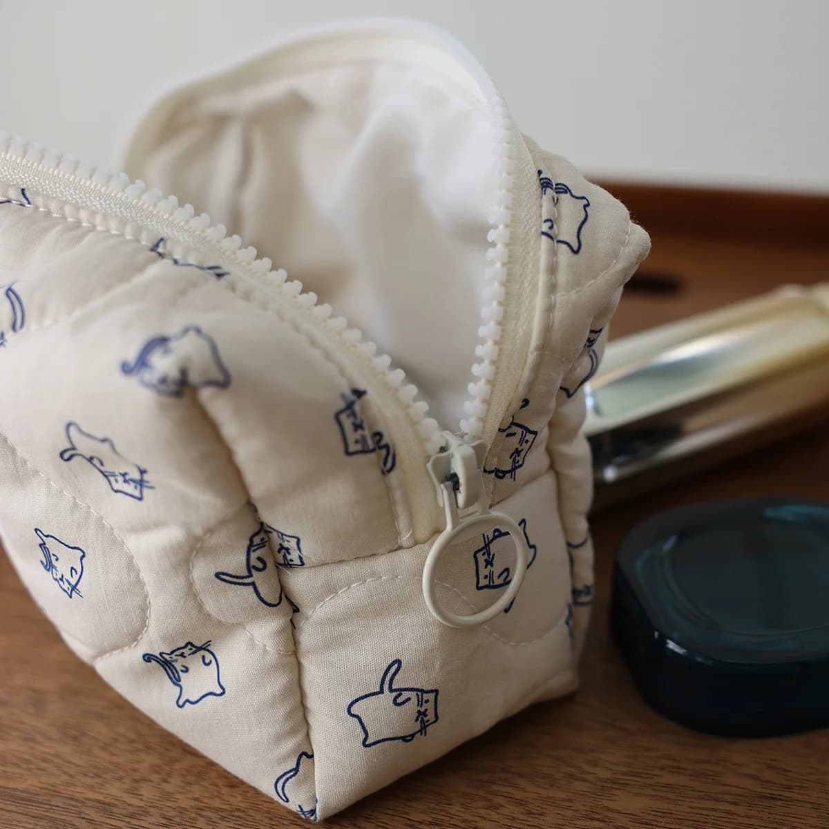 Borsa portaoggetti carina con gattino dipinto a mano, borsa per cosmetici in tessuto, borsa da viaggio portatile per articoli da toeletta, borsa per il trucco da donna