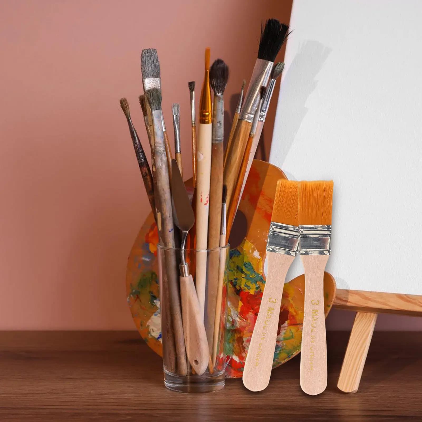 6Pcs Nylon Paint Brush Set Wood Handle for Wall Furniture Cabinet Door Fence Painting Oil Watercolor Canvas Trim Small Brush