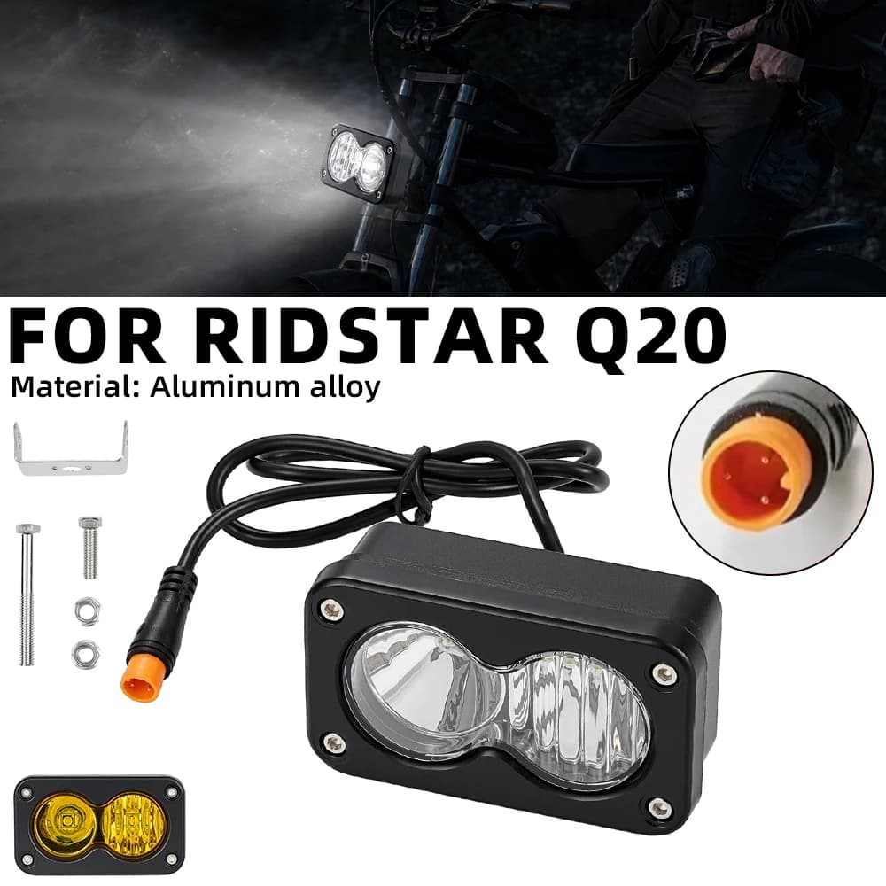 For Ridstar Q20 3Inch LED Spotlight Headlight Waterproof Plug N Play White Yellow Lights Electric Dirt Bike E-bikes Accessories