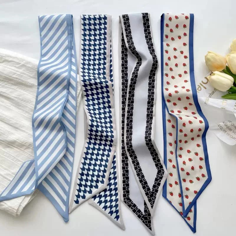Set di Sciarpe in Seta Satinata per Donne, Fasce per Capelli, Accessori per Acconciature, Sciarpe da Donna, Nastri per Collo, Fasce per Manici di Borse