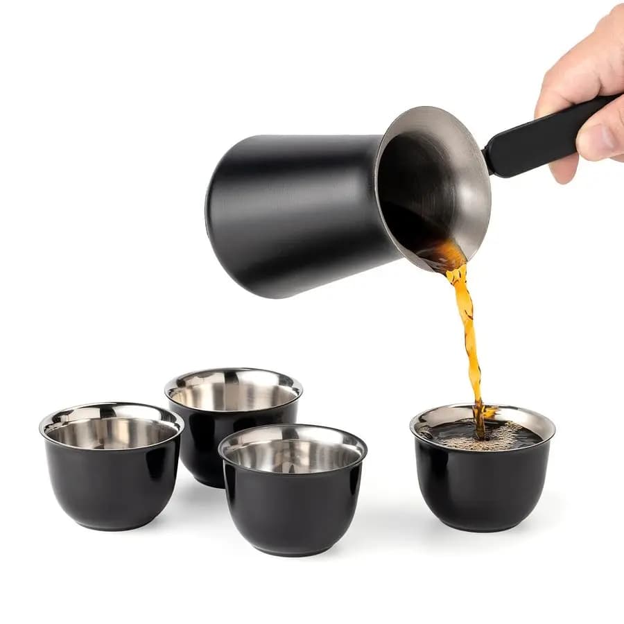 Set Coffee maker, Coffee maker Briki Greca Turca with 4 cups, Arabic teapot, Cezve Ibrik per Piano Cottura, 1 Piece