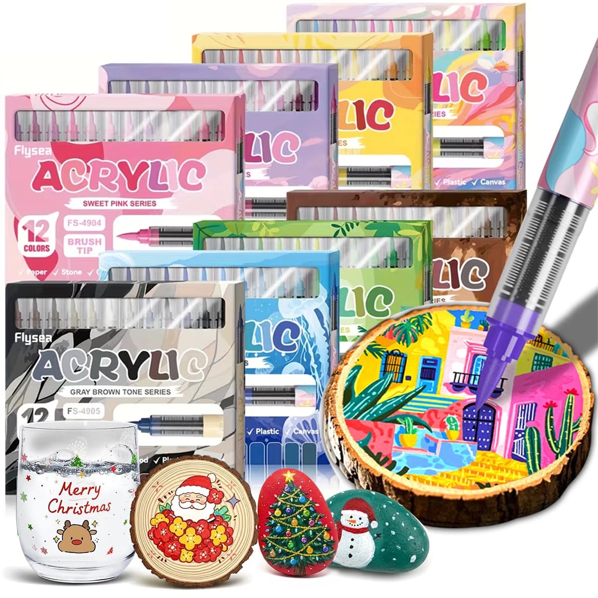 Pennarelli Acrilici Tonalità Macaron, Pennarelli Acrilici Premium con Punta Fine e Punta a Pennello, Forniture per Pittura Artistica, Fai da Te e Artigianato