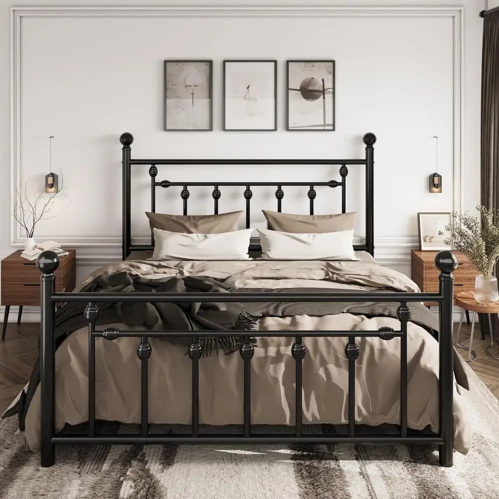 Letto a piattaforma in metallo Queen Size da 14'' con fondo in legno e doghe in acciaio, con o senza contenitore, senza bisogno di sommier, silenzioso