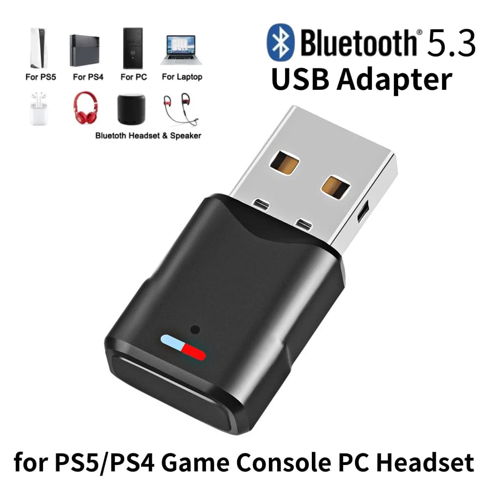 Adattatore audio Bluetooth Ricevitore adattatore per cuffie wireless per console di gioco PS5/PS4 Cuffie per PC Dongle USB Bluetooth 5.3 2 in 1
