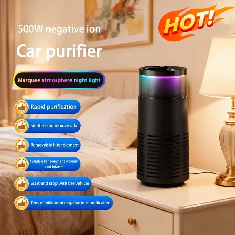 Purificatore d'aria per auto Purificazione rapida Rimozione di odori di formaldeide All'interno dell'auto Ioni negativi Luce ambientale Purificatore d'aria per auto 2026