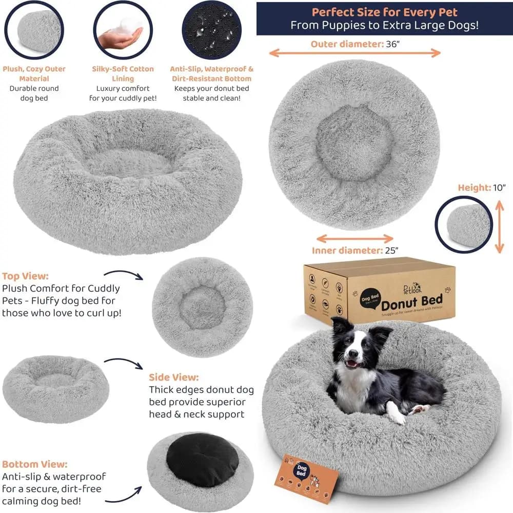 Lussuoso Letto Rotondo per Cani in Peluche - Grande Grigio per il Massimo Comfort e Sollievo dall'Ansia