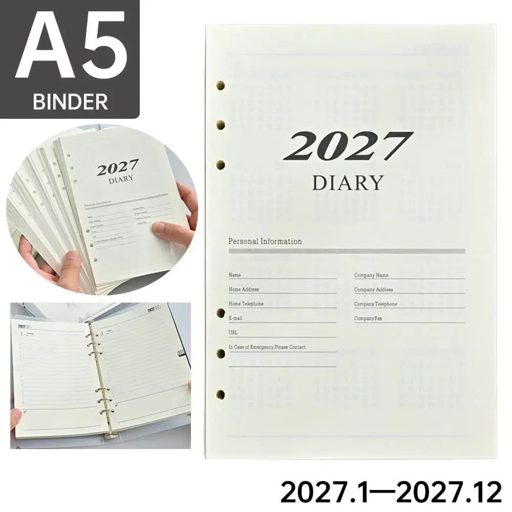 A5 2027 Journal Agenda Plannner Notebook Paper English Diary Planner Refill Pages Loose Leaf Binder Notebook Refill