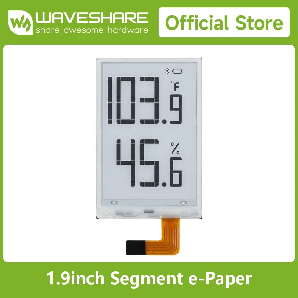 Waveshare 1.9inch Segment E-Paper Raw Display for Raspberry Pi/Arduino/STM32, 91 Segments, I2C Bus, Temperature and Humidity