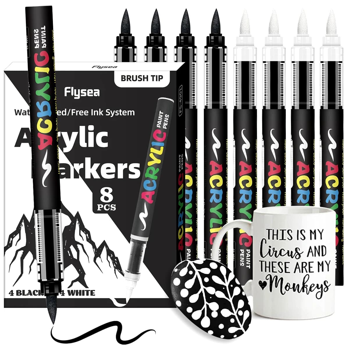 New Black and White Acrylic Paint Markers Set,Large Ink Capacity,Art DIY Premium Acrylic Paint Markers Fine Tip and Brush Tip
