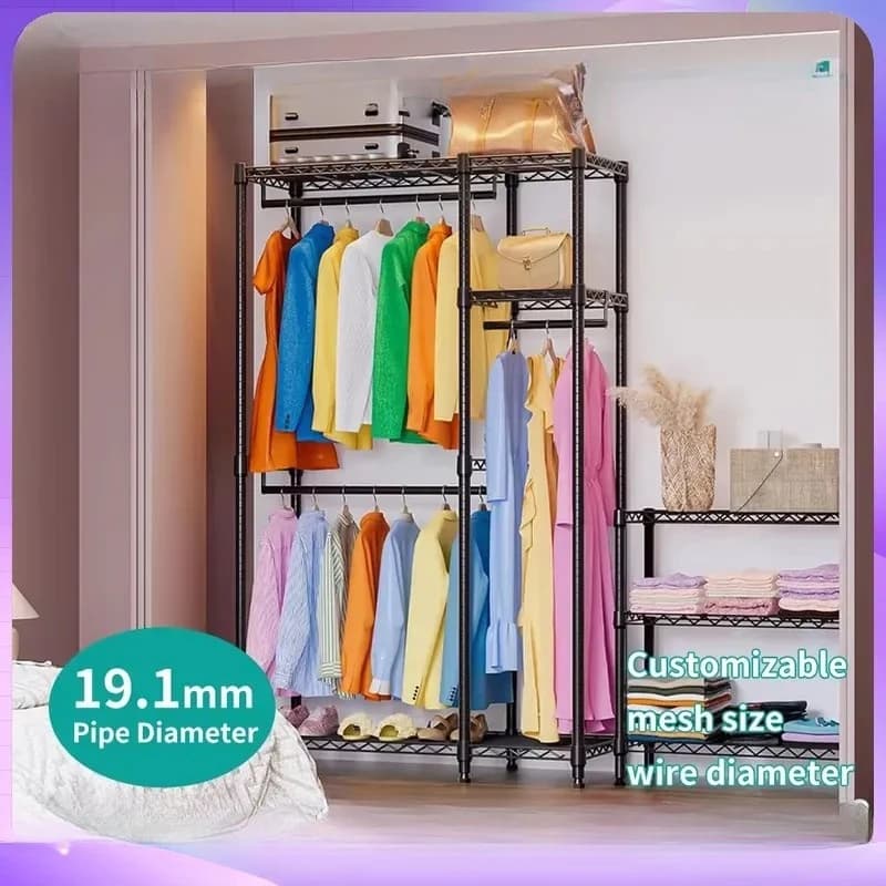 Modern Heavy Duty Adjustable Metal Coat Rack Stand Steel Wire Hanger Multifunctional Independent Wardrobe Clothes Organizer