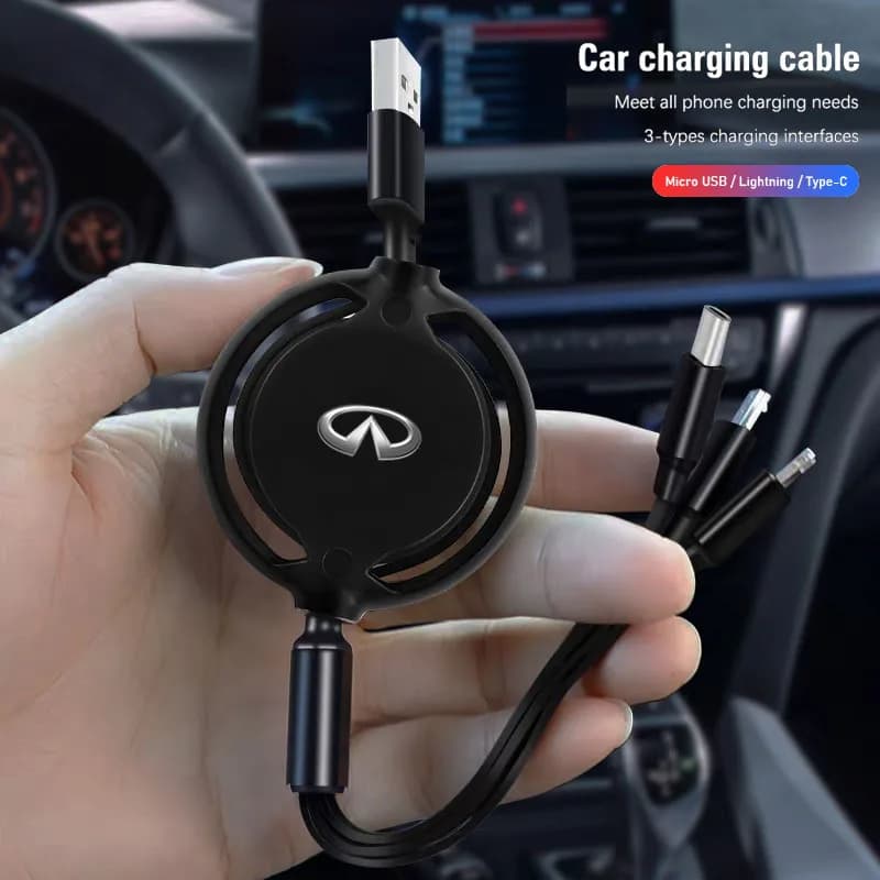 Car Interior 3 In 1 Micro USB Type C Fast Charging Cable For Infiniti QX50 QX60 Q70L QX70 QX55 Q50 FX35 Q30 G37 JX35 G35 Q60 ESQ