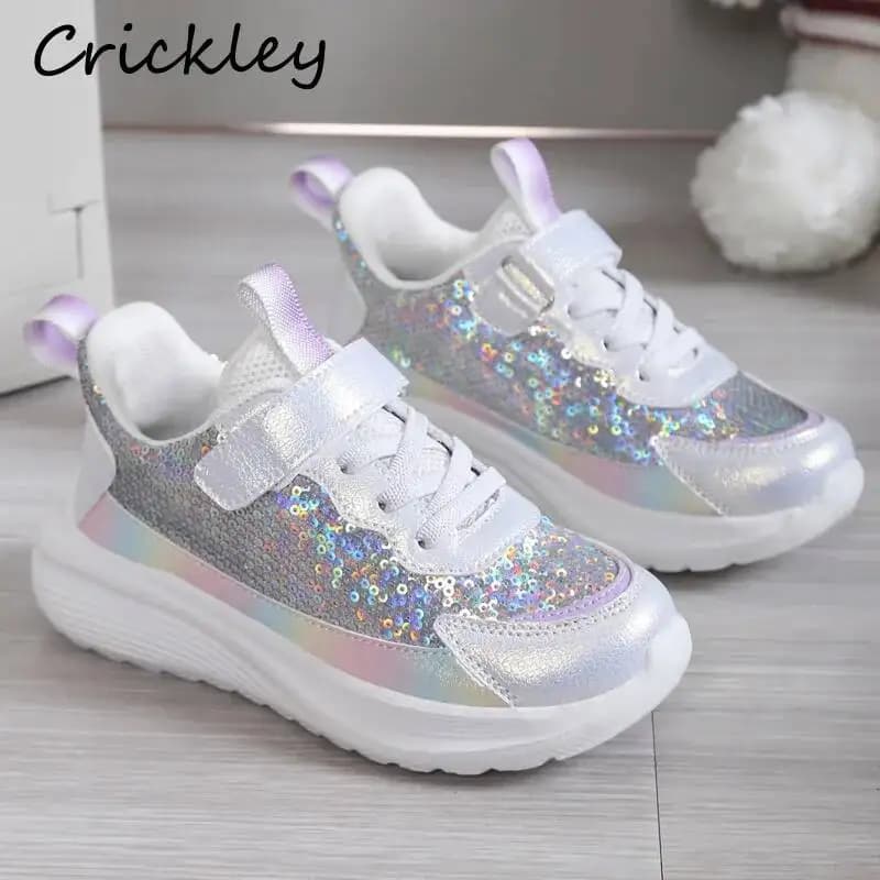 Sneakers per Bambini con Paillettes, Scarpe Sportive da Principessa per Ragazze, Moda Primavera-Autunno, Scarpe da Corsa per Bambini con Suola Morbida