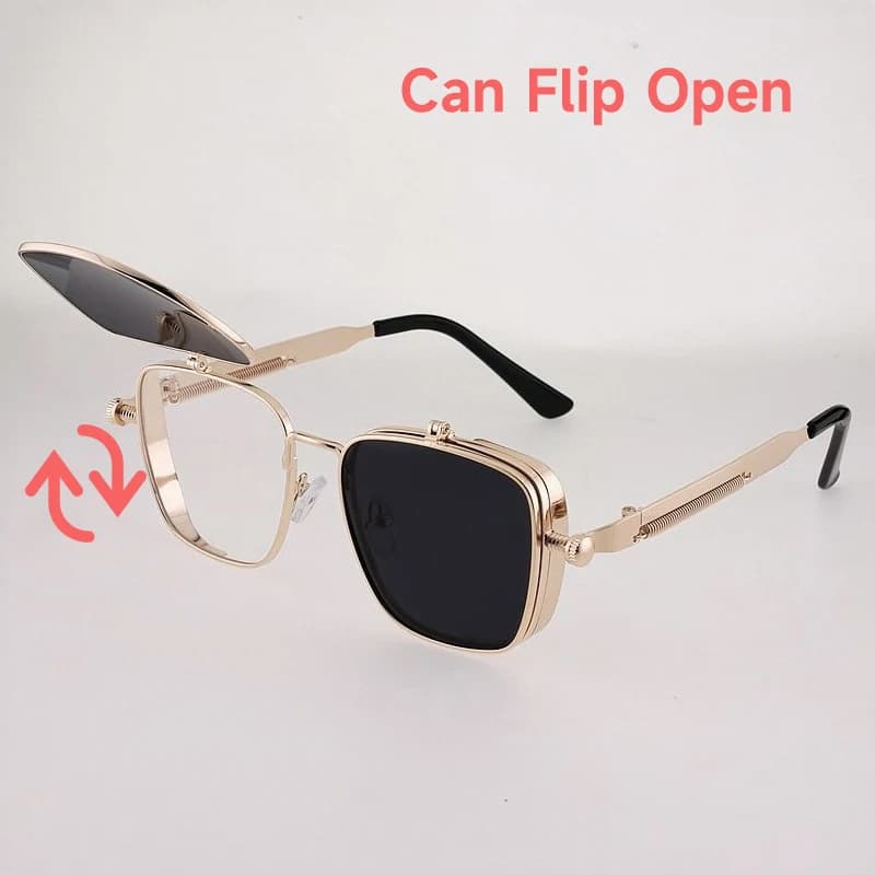 New Retro Punk Flip-up Sunglasses Men Women Metal Frame Square Sun Glasses Personality Oculos Flip-top Eyewear