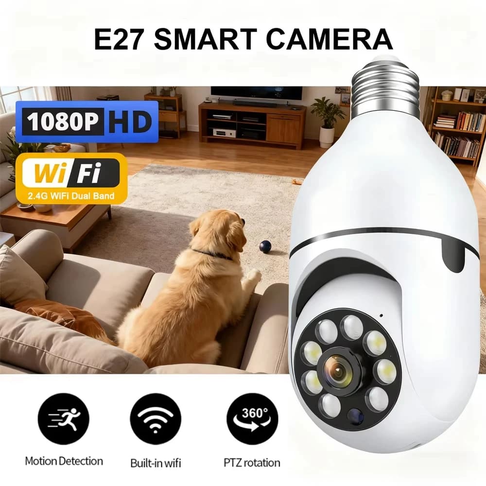 E27 2.4GWiFi Telecamera IP Lampadina Cam Wireless Baby Monitor AI Tracciamento Sicurezza Video Sorveglianza Pet Cam 360 ° Visualizza il rilevamento del movimento