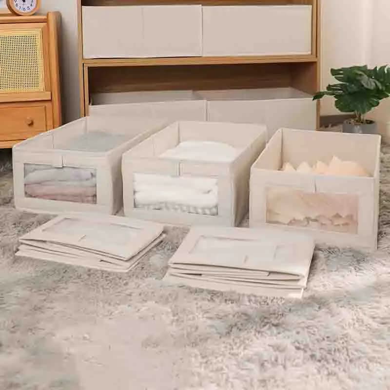 Organizer Foldable Fabric for Trousers and Jeans, Drawer Divider, Cabinet and Bedroom Storage Box with Transparent Window