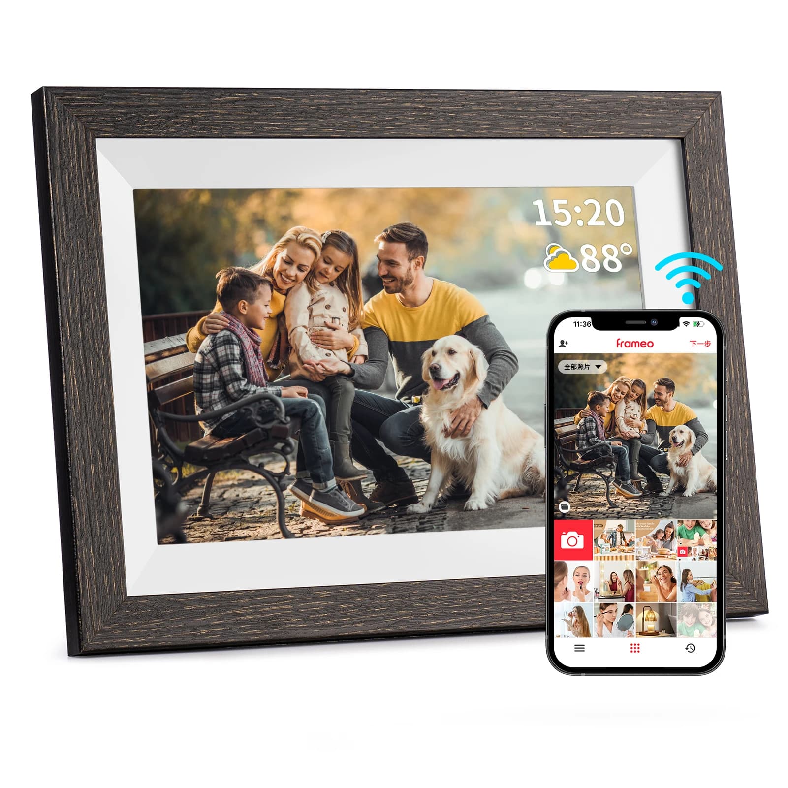 Regalo di Natale Cornice digitale WiFi da 10,1 pollici, cornice per foto Smart Cloud HD 1280x800 IPS, archiviazione da 32 GB, rotazione automatica,