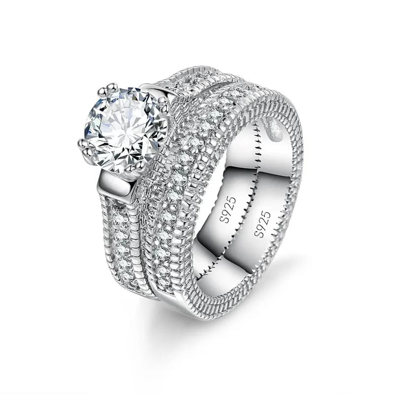 Elegante Set di Anelli per Matrimonio e Fidanzamento in Argento Sterling 925, Accessorio per Anniversario con Zirconi Cubici Brillanti