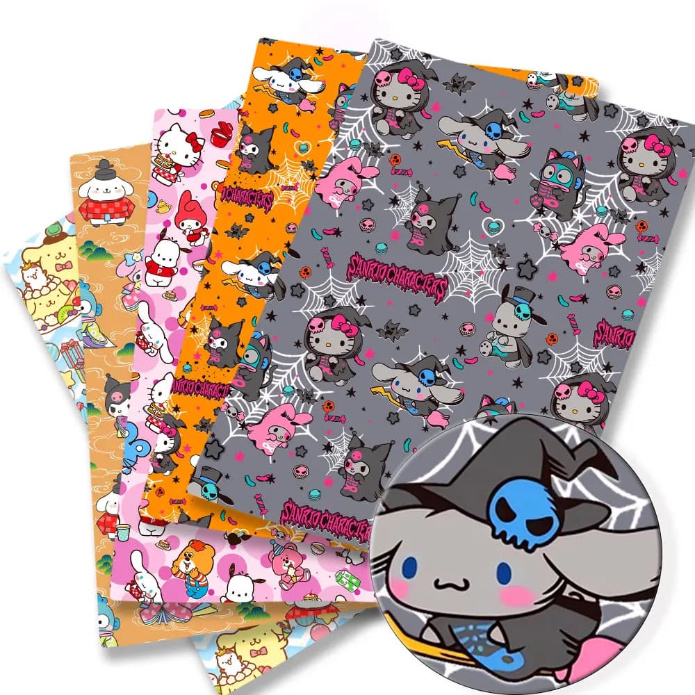 Tessuto in Poliestere e Cotone con Motivi Hello Kitty Sanrio, Patchwork per Abiti, Tende e Decorazioni per la Casa