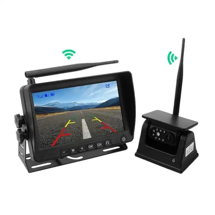 Magnetic Wireless Solar Powered Backup Camera With 7 Inch IPS Monitor DVR Dash Cam Security System For Car Truck Rv Trailer