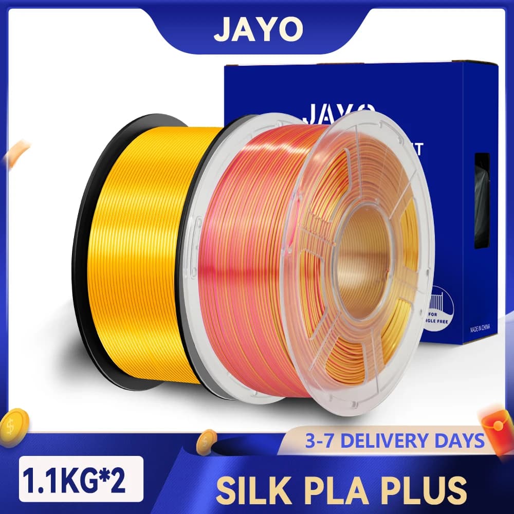 Filamento stampante JAYO 3D SILK PLA+ 1,75 mm+/-0,02 mm 2 rotoli di filamento stampante 3D SILK avvolto ordinato e senza bolle PLA per stampante 3D