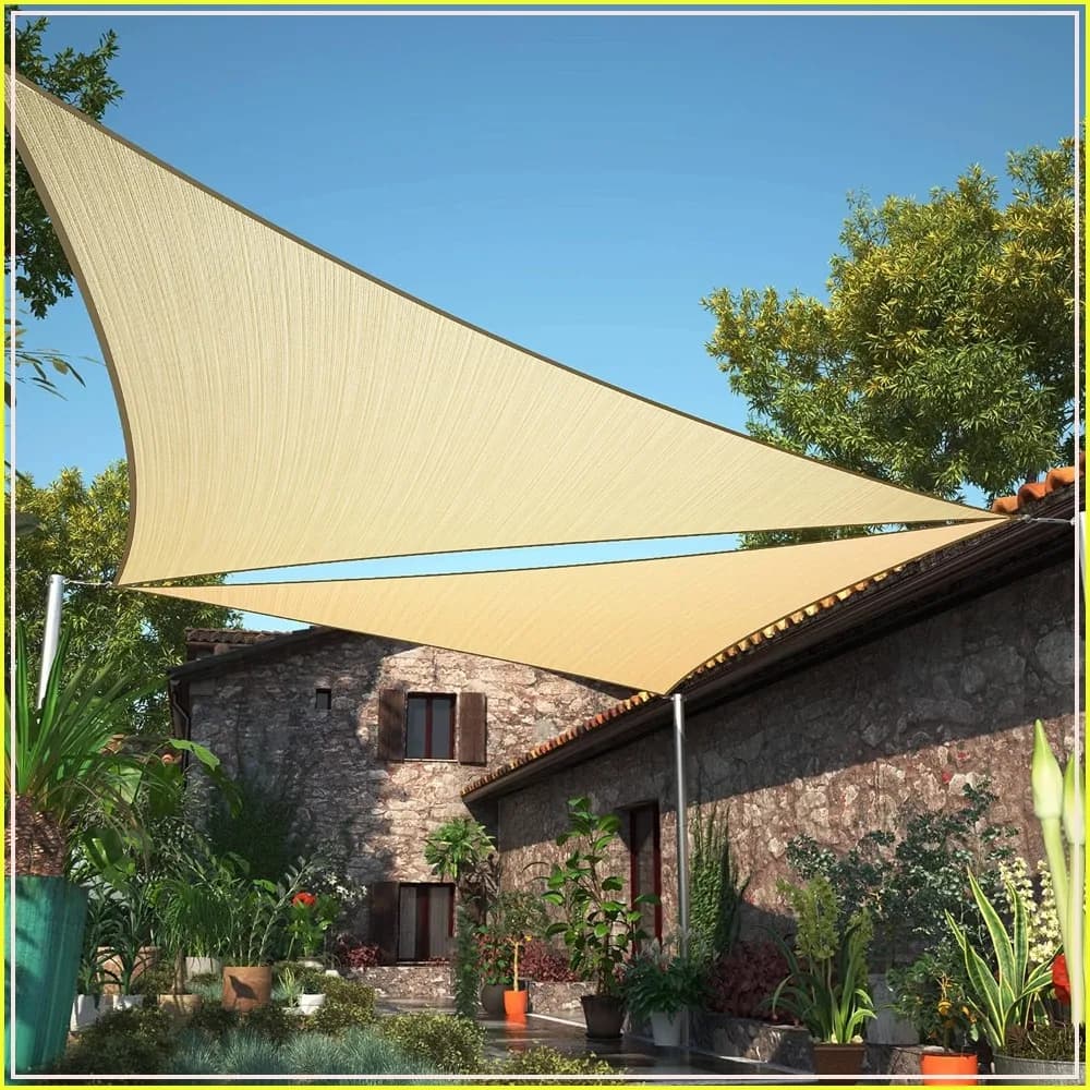 10' x 10' x 10' Beige Sun Shade Sail Triangle Canopy Cloth Fabric Screen, Water Air Permeable & UV Resistant, Heavy Duty for Carport Patio Outdoor - Custom Size Available