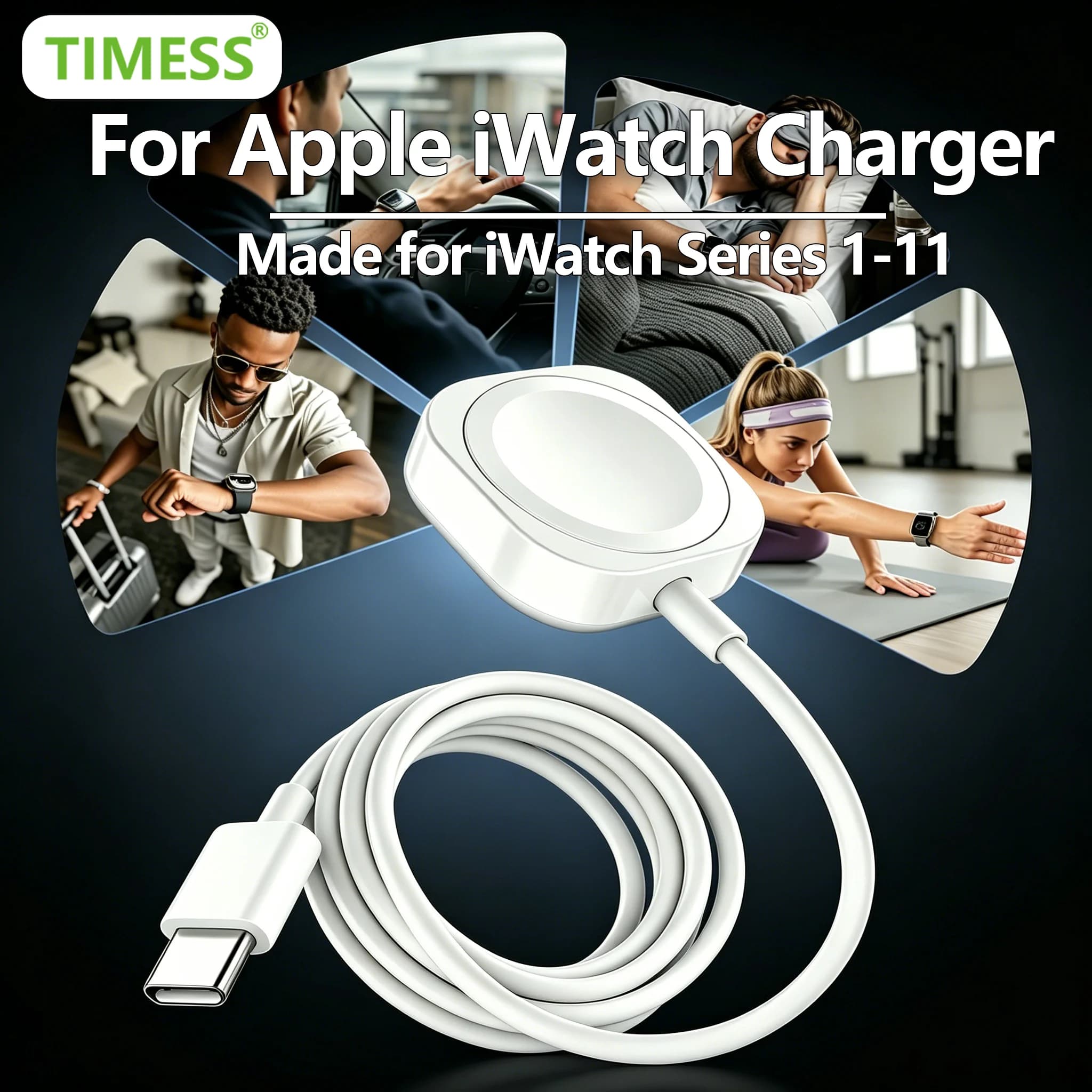 TIMESS Caricabatterie magnetico USB A TYPE-C per orologio IPhone Serie Ultra 11 10 9 8 7 6 5 Cavo di ricarica per IWatch 4 3 2 1 SE