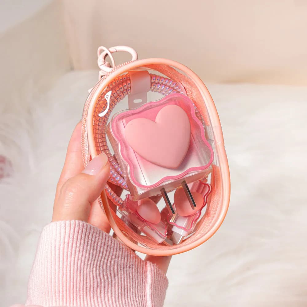 6PCS Love Heart Charger Cover for iPhone 20W 18W USB Protective Case with Cable Winder Travel Storage Accessories