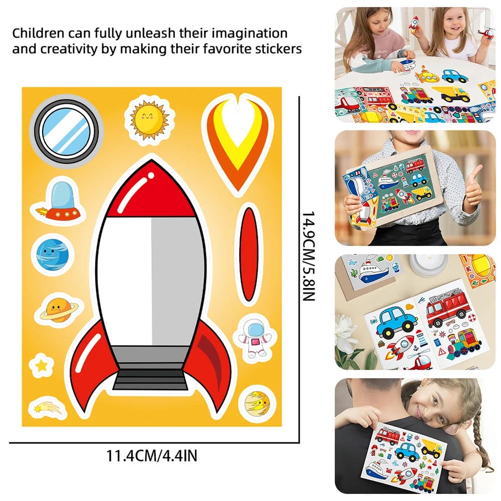 8/16 fogli Bambini FAI DA TE Puzzle Adesivi Ingegneria Veicolo Nave Auto Fai una Faccia Divertente Assemblare Puzzle Giocattolo Educativo Per Bambini Regali
