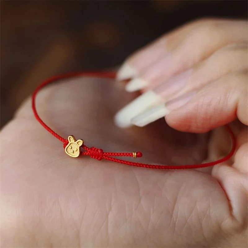 Handmade Metal Rabbit Lucy Bracelet with Red String Bracelets for Girls Adjustable Bracelet for Women Cavigliera Drop Shipping
