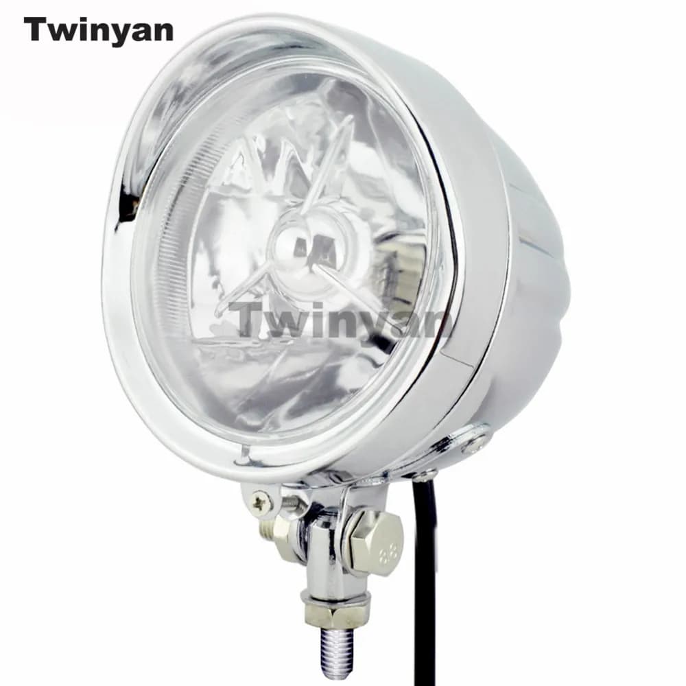 4,5 Motorcycle Light with visor, H4 Halogen Lamp Retro 4 1/2 Inch Retro, Universal for Harley Chopper Bobber Sportster