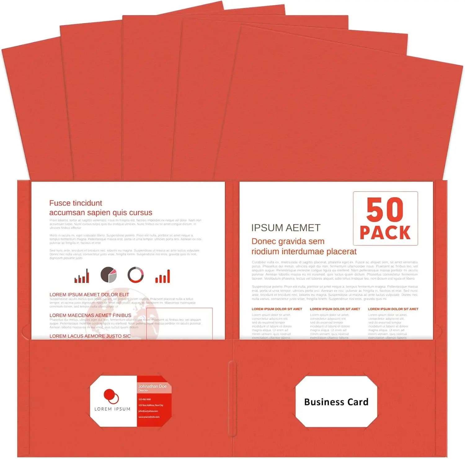 Cartelle con due tasche, confezione da 50 cartelle portadocumenti formato lettera per scuola, ufficio, casa, lavoro, rosse