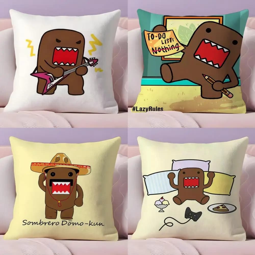Fodera per cuscino divertente a tema Domo-kun, in morbido peluche corto, stampa fronte-retro, decorazione per la casa, lavabile in lavatrice, idea regalo