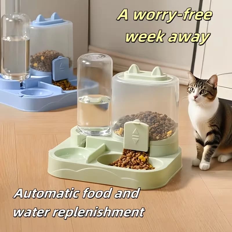 Distributore Automatico di Cibo per Cani e Gatti, Doppia Ciotola in Acciaio Inox, Dispenser 2 in 1 per Cibo e Acqua, Design Resistente e Facile da Pulire