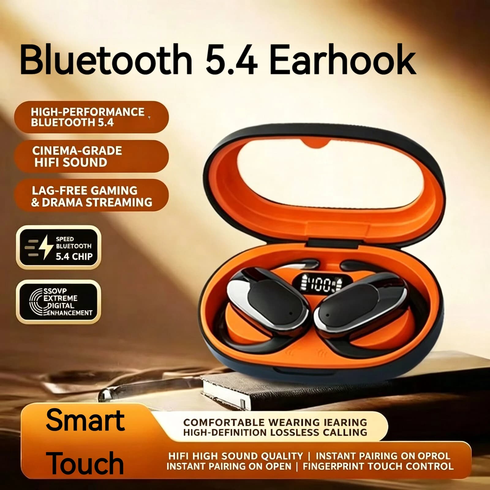 Auricolari Bluetooth 5.4 True Wireless con Gancio per Orecchio, Cuffie Sportive Hi-Fi Stereo Impermeabili con Microfono 130 ° Auricolare Girevole con Gancio per Orecchio IPX4 Sport