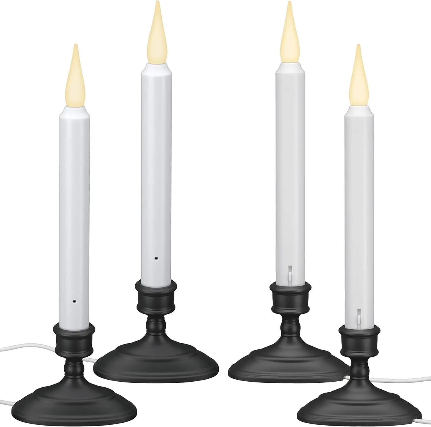 LED Electric Candles with Sensor, Hot White Light Tremolating or Fixed, USB Adapter (Pack of 4, Old Bronze)