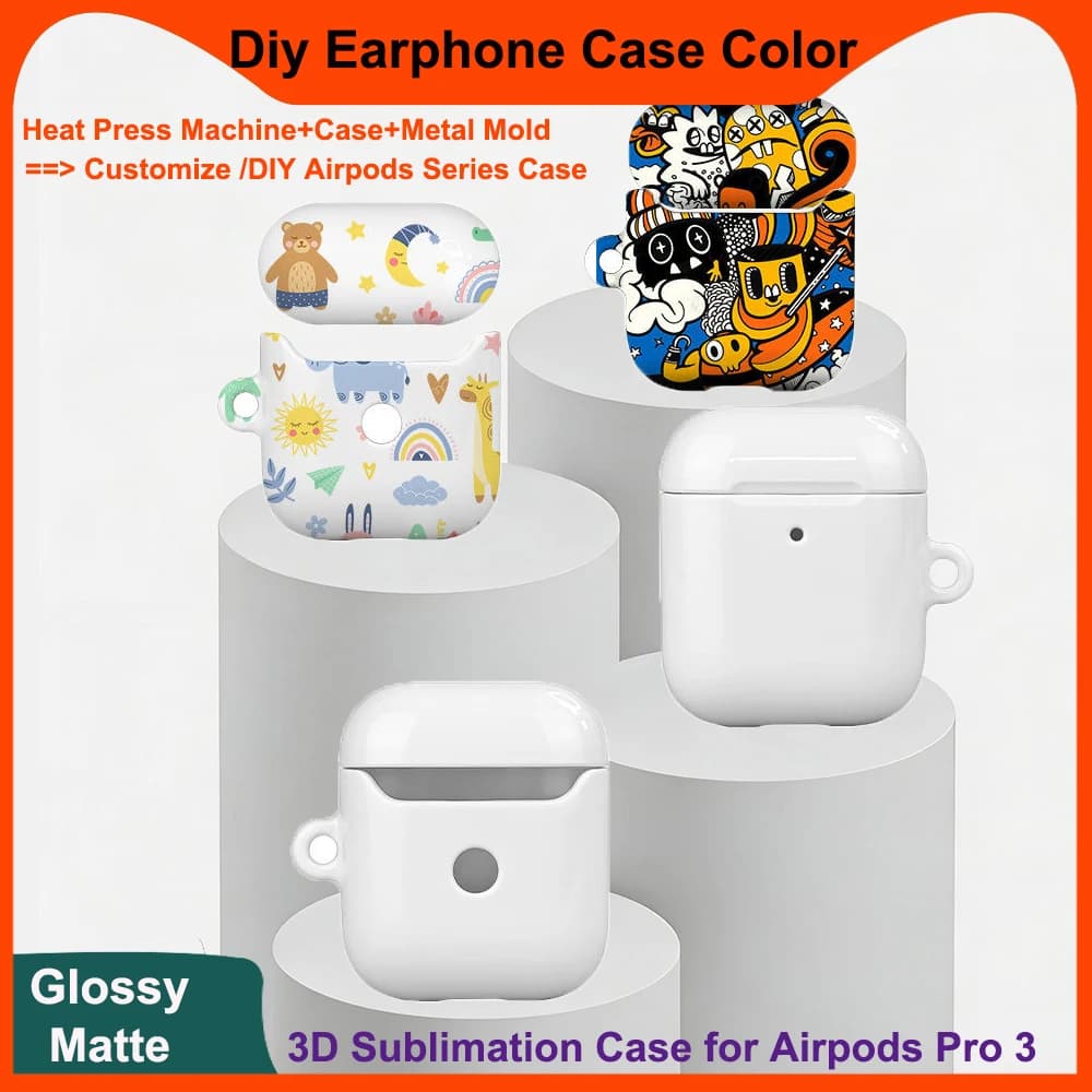 Custodia 3D vuota per sublimazione per Airpods Pro 3 2 1, stampa a caldo, cover protettiva per auricolari, stampante personalizzata, stampo