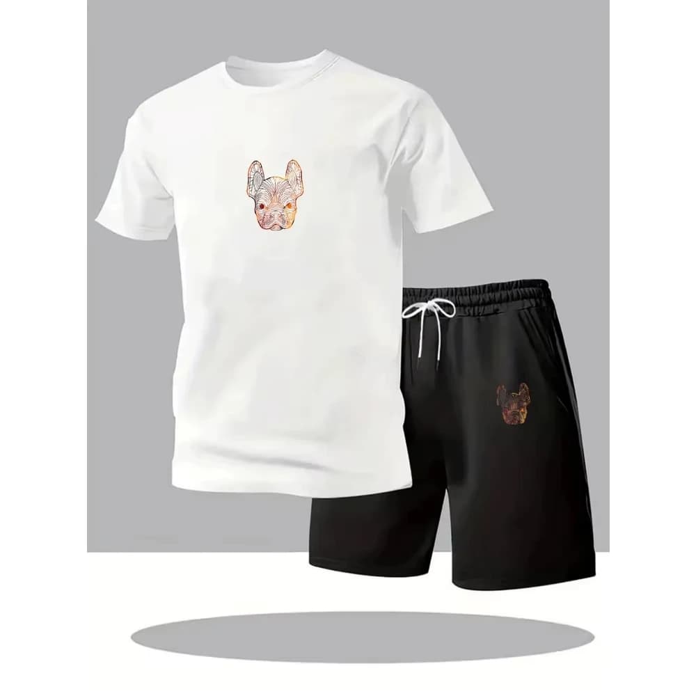 Men's Fashion Street Short Sleeve Set Men's Sports T-Shirt Set Men's Round Neck Short Sleeve Shorts Sports Set 2-piece Set