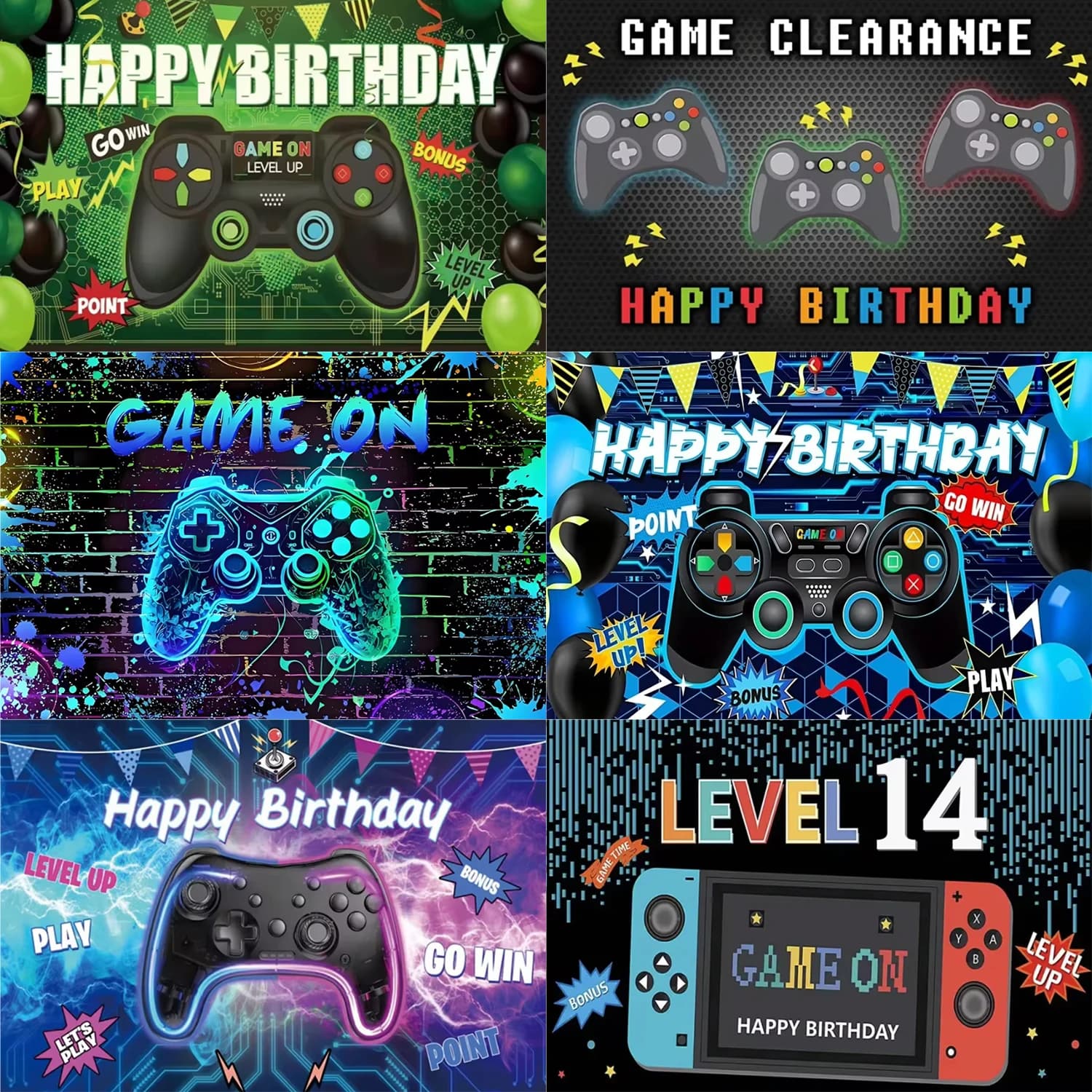 Gioco su tema Videogiocatore Festa di compleanno per bambini Neon Green Gaming Primo livello su Sfondo Baby Shower Decorazione Forniture Puntelli