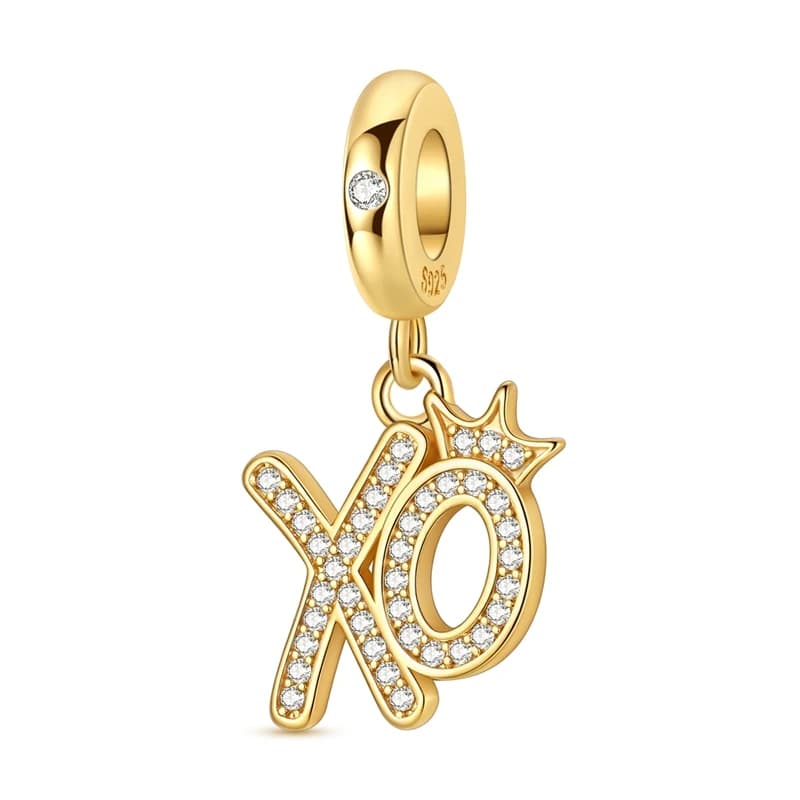 Hot Sale Golden Hugs and Kisses Charms 925 Sterling Silver Dangle Pendant Fit Bangle Bracelet Necklace DIY Jewelry